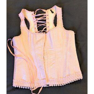 iCollection Pink Jacquard Corset Bustier with Boning Lace Up Back Size 40